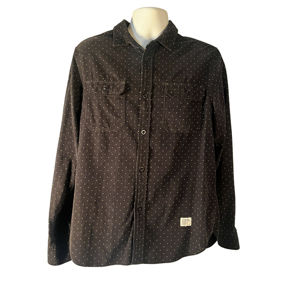 Stussy Shirt Mens Medium Black Polka Dot Corduroy Button Up Long Sleeve Casual - Picture 1 of 14